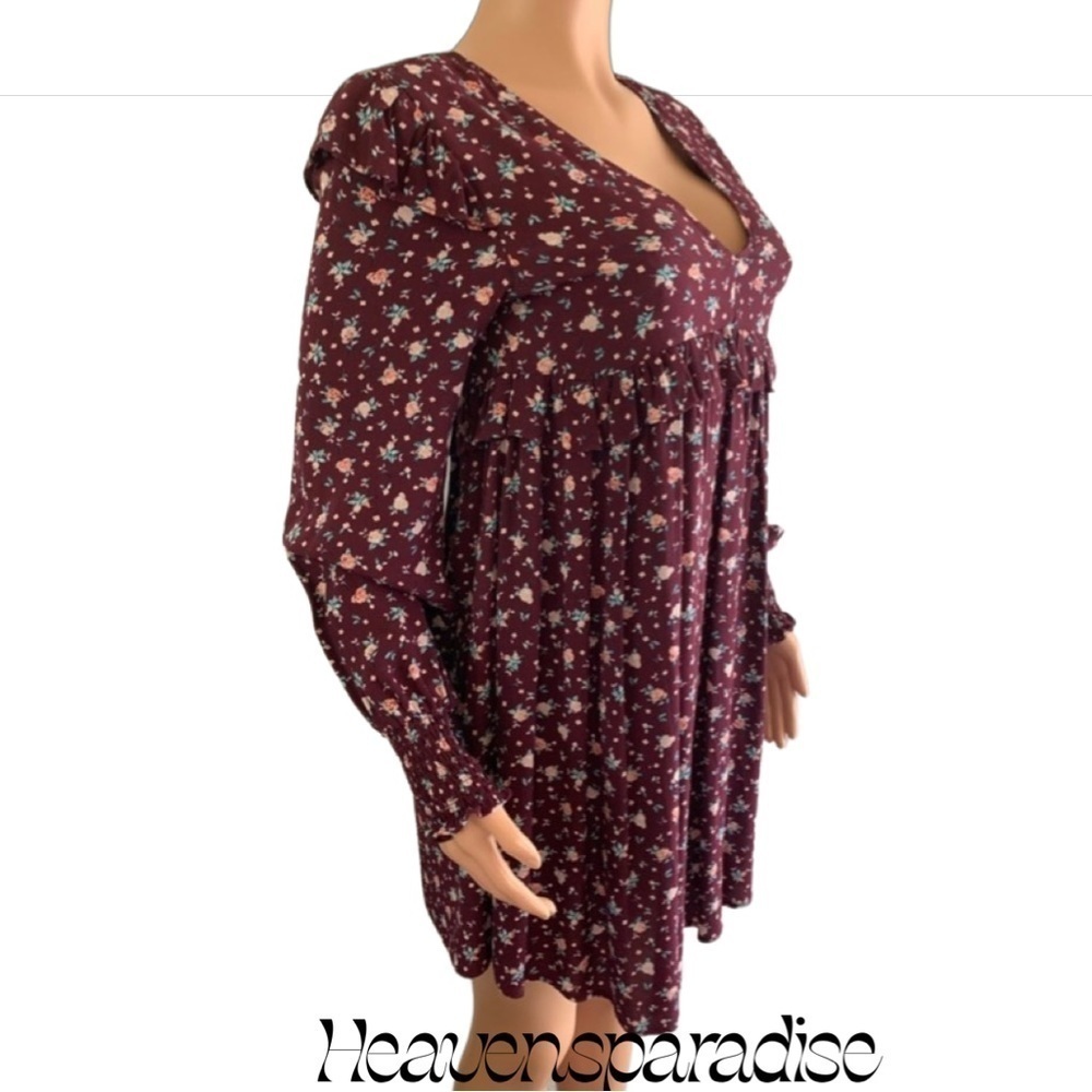 Coco and Jaimeson Burgundy Floral Babydoll Dress - Picture 4 of 16